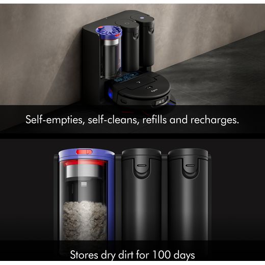 Dyson Spot+Scrub AI Robotic Vacuum Cleaner - Purple / Black - Annotation - Self empties