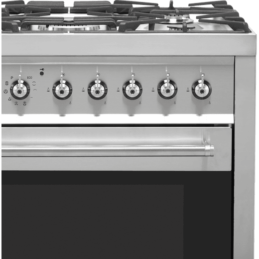 Smeg Dual Fuel Cooker - Stainless Steel - Close up control panel shot