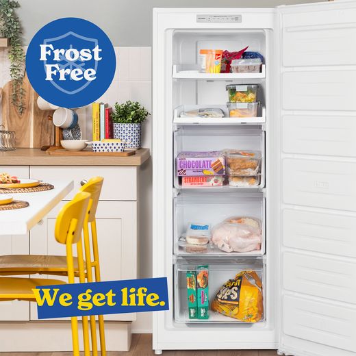Russell Hobbs RH143FFFZ542E1W 143cm Small Upright Freezer with Door-on-door Kit - White - Annotation - frost fee shot
