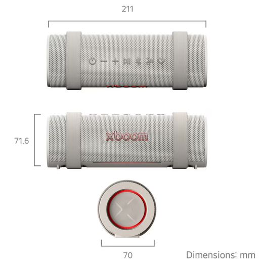 LG xboom Grab Wireless Speaker - Grey - Dimensions