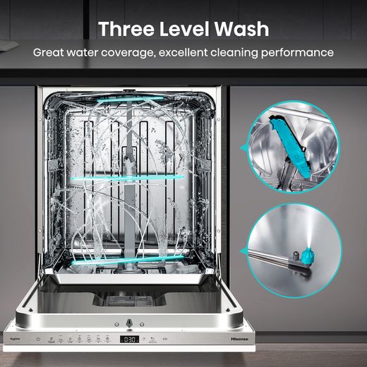 Hisense Integrated Standard Dishwasher - Black - Annotation - Three level wash shot