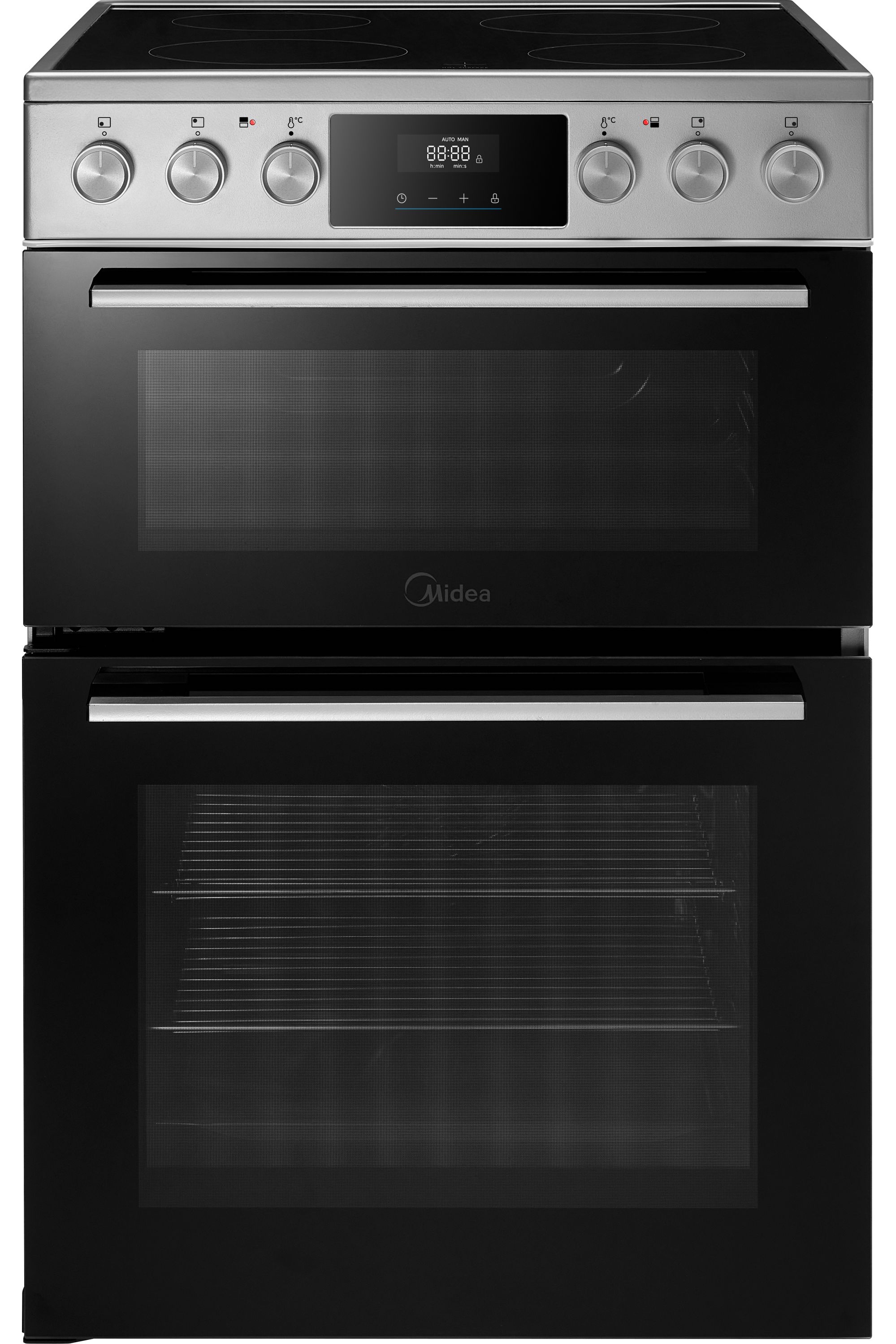 Midea - MFO24EME4R118-SS - Electric Cooker - Double Oven - Ceramic Hob - 60cm - Silver