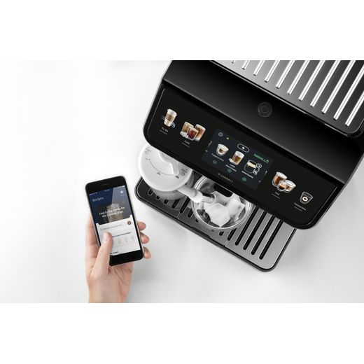 De'Longhi Eletta Explore ECAM450.86.T Bean to Cup Coffee Machine - Black - Person using app for coffee machine shot