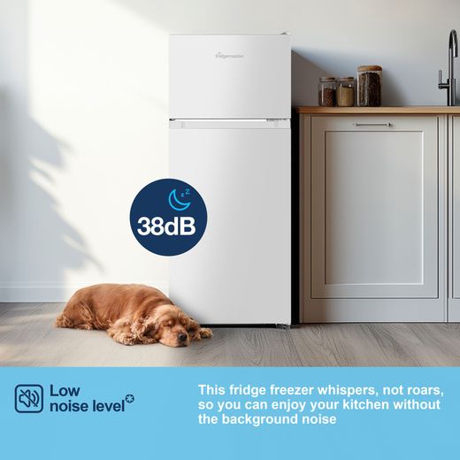 Fridgemaster MTM48120E 117cm 80/20 Small Fridge Freezer - White - Annotation - Low noise shot