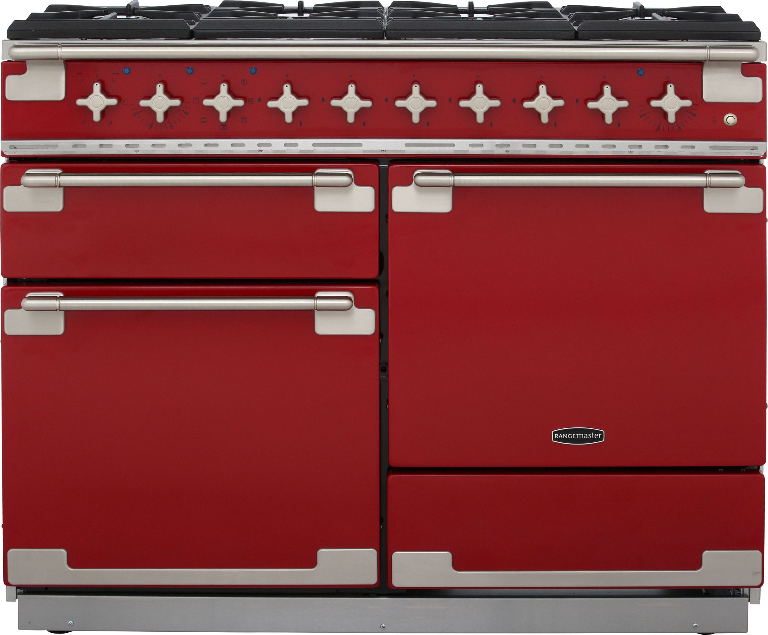 Image of Rangemaster Elise ELS110DFFRD 110cm wide Dual Fuel Range Cooker with Gas Hob - Cherry Red - A/A Rated, Red