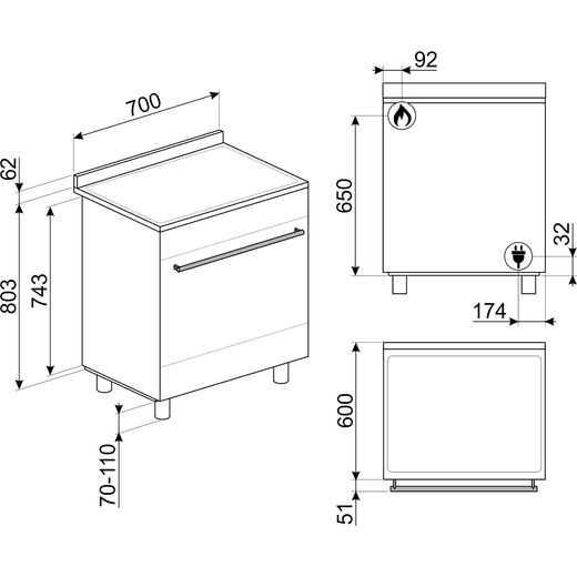 Smeg Dual Fuel Cooker - Stainless Steel - Annotation - Dimensions shot