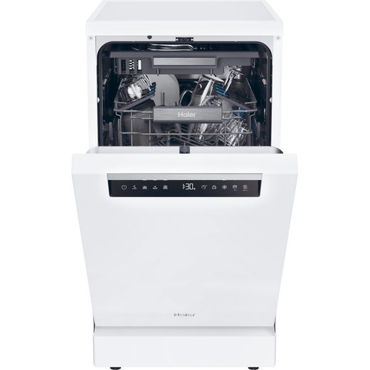 Haier I-Pro Shine Series 5 Slimline Dishwasher - White - Front shot with door open