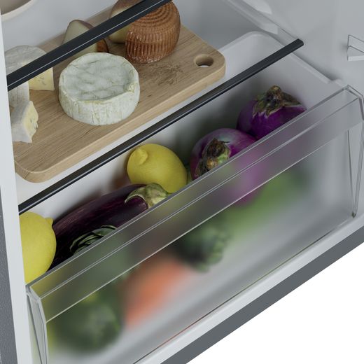 Hoover HONLQ2S58EXK 85cm High Small Fridge - Stainless Steel - Close up drawer shot