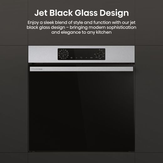 Hisense Hi2 BI626PXUPUK Built In Electric Single Oven with Pyrolytic Cleaning - Stainless Steel - Annotation - Jet black glass design