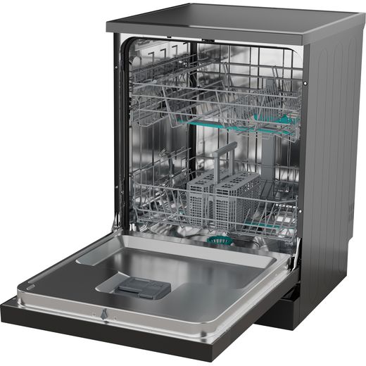 Hisense Hi4 Standard Dishwasher - Black - Door open left perspective