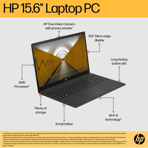 HP 15-fc0057na Laptop - AMD Ryzen™ 5, 512GB SSD, 8 GB RAM - Black - Annotation - Features shot