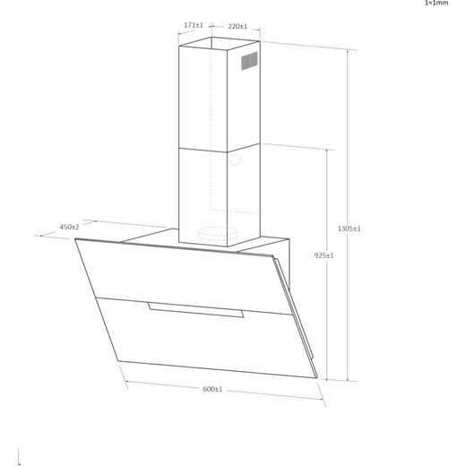 Haier HADG6CBS4BWIFI Wifi Connected 60cm Chimney Cooker Hood - Black - Annotation - Dimension shot
