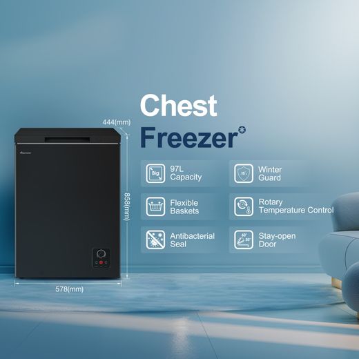 Fridgemaster MCF100EB Chest Freezer - Black - Annotation - Dimensions