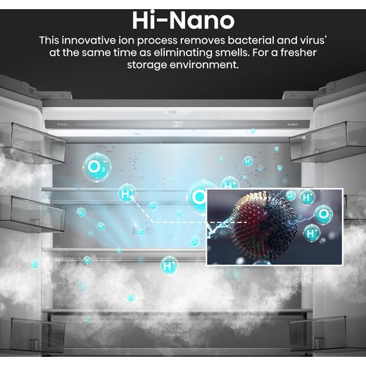 Hisense American Fridge Freezer - Silver Glass - Annotation - Hi-Nano