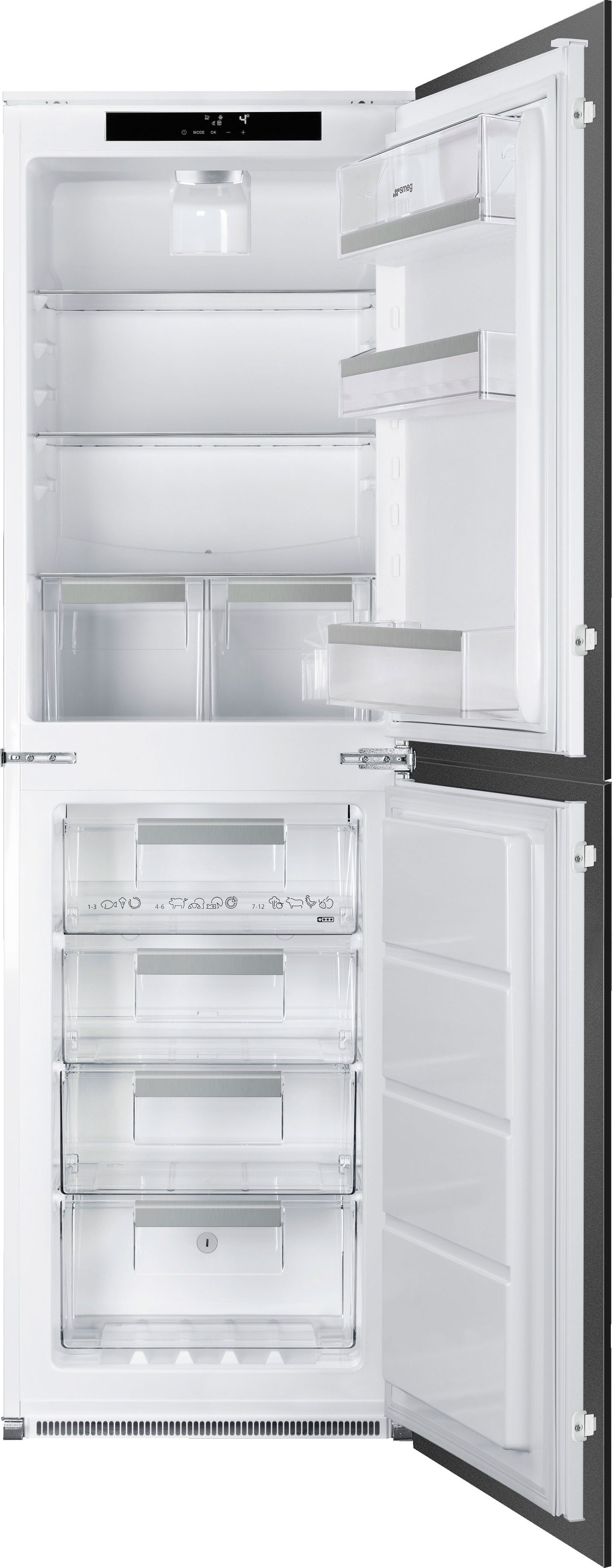 Smeg UKC8174NE 177cm High 50/50 Integrated Fridge Freezer with Sliding Door Fixing Kit - White - E Rated, White