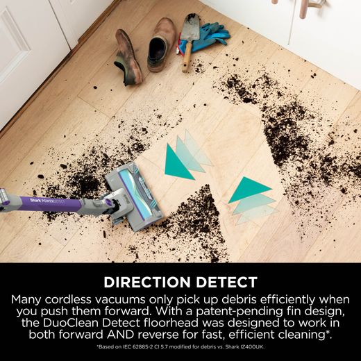 Shark PowerDetect Pet Cordless Vacuum Cleaner with up to 70 Minutes Run Time - White / Java Grey - Annotation - Direction detect