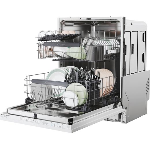 Candy RapidÓ Integrated Standard Dishwasher - Black - Left with door open perspective shot