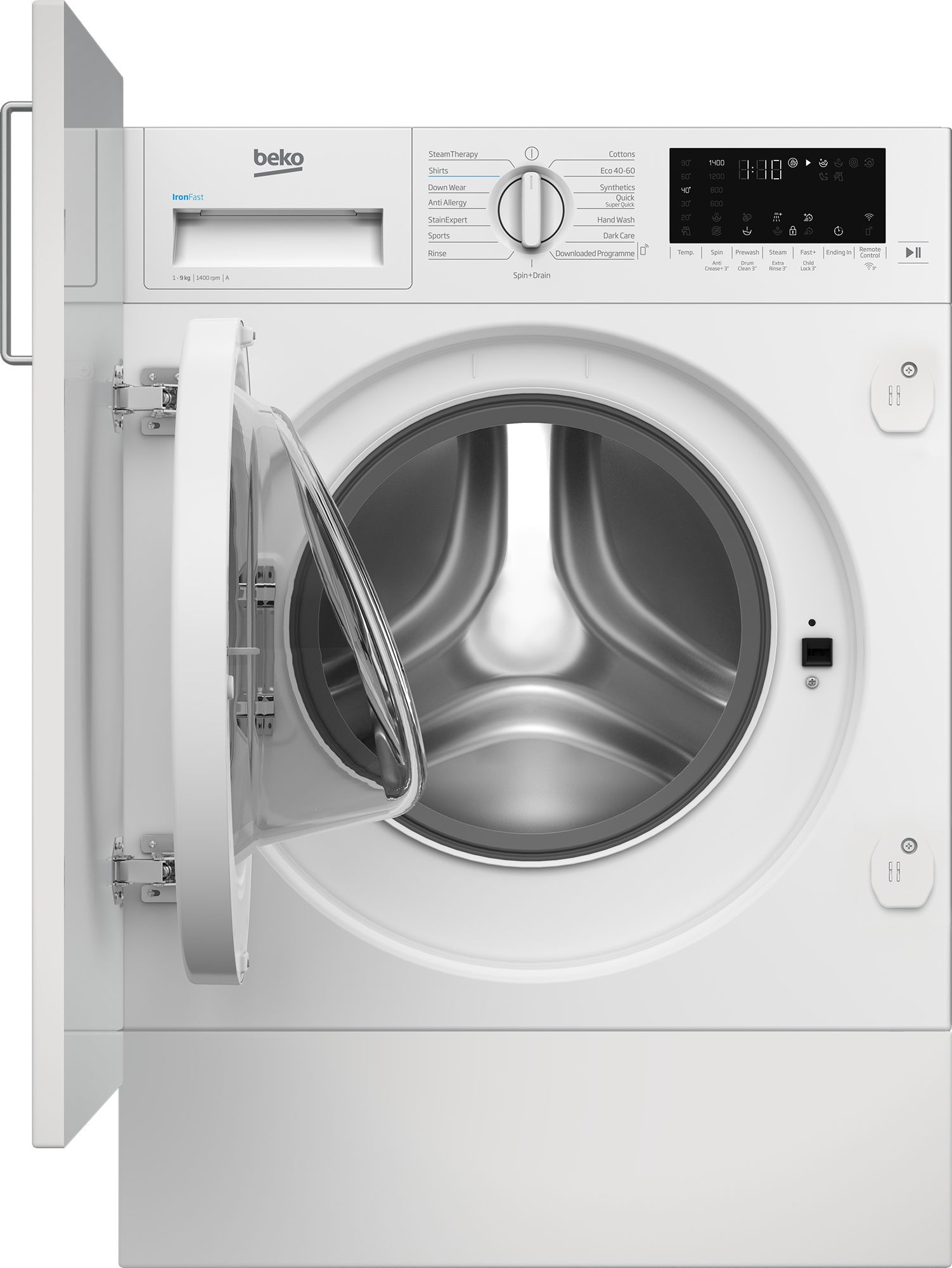 Beko RecycledTub WTIK94121F Integrated 9kg WiFi Connected Washing Machine with 1400 rpm - White - A Rated, White