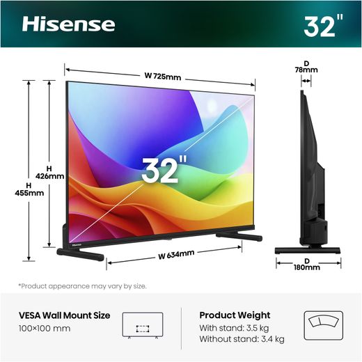 Hisense 32" Full HD QLED Smart TV [2026] - Dimensions