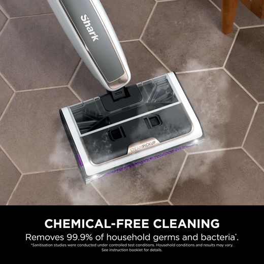 Shark SteamPickUp SD200UK Steam Mop with up to 19.5 Minutes Run Time - White / Cloudy Blue - Annotation - Chemical free cleaning