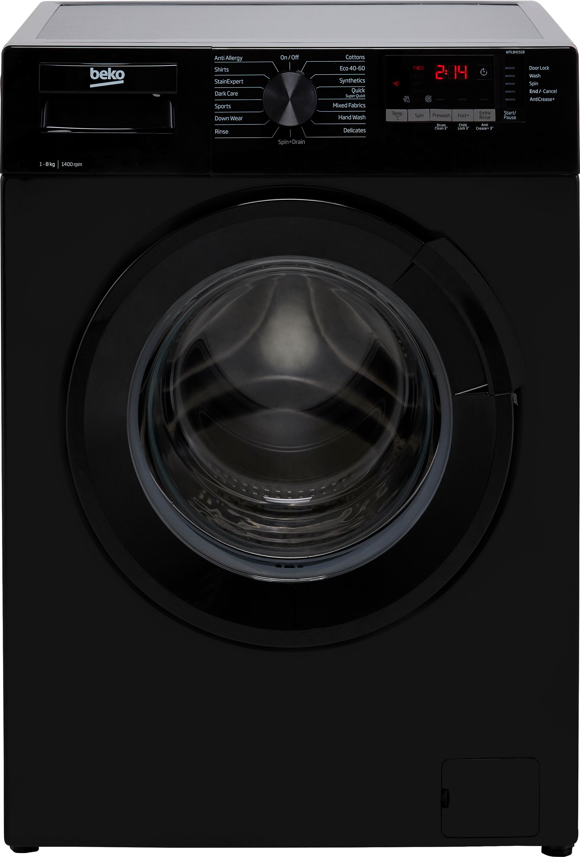 Beko WTL84151B 8kg Washing Machine with 1400 rpm - Black - C Rated, Black