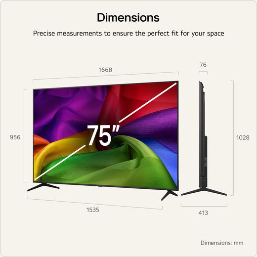 LG NANO AI NU80 75" 4K Ultra HD Smart TV - Annotation - dimension shot 