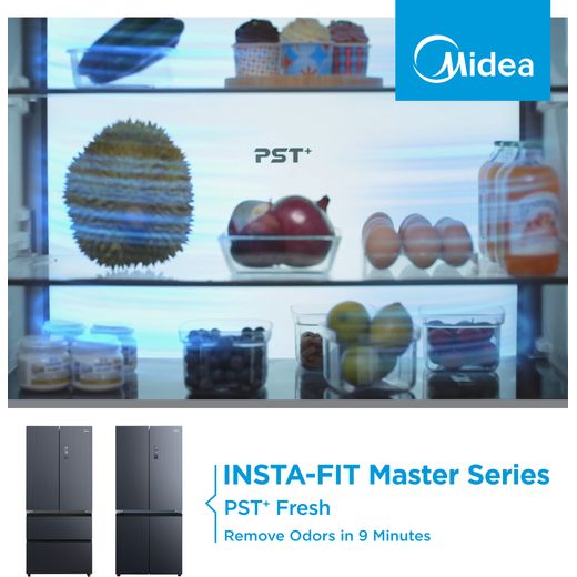 Midea Insta Fit Master American Fridge Freezer - Midnight Glass - Annotation - insta fit 