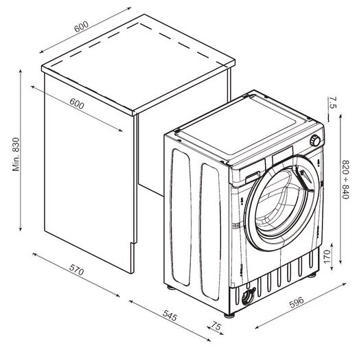 Hoover H-WASH&DRY 300 LITE Integrated 9Kg / 5Kg Washer Dryer - White - Dimensions