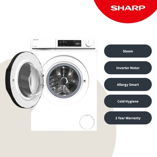 Sharp ES-NFB814BWNA-EN 8kg Washing Machine with 1400 rpm - White - Annotation - Features