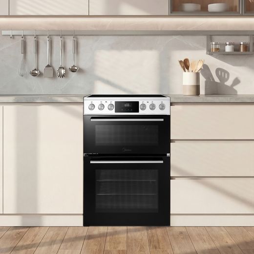 Midea MFO24EME4R118-WH 60cm Wide Double Oven Electric Cooker with Ceramic Hob - White - Coker