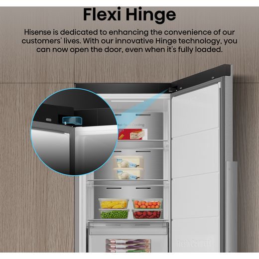 Hisense FT3K310SAIE 186cm Upright Freezer - Silver - Annotation - fixed hinge 