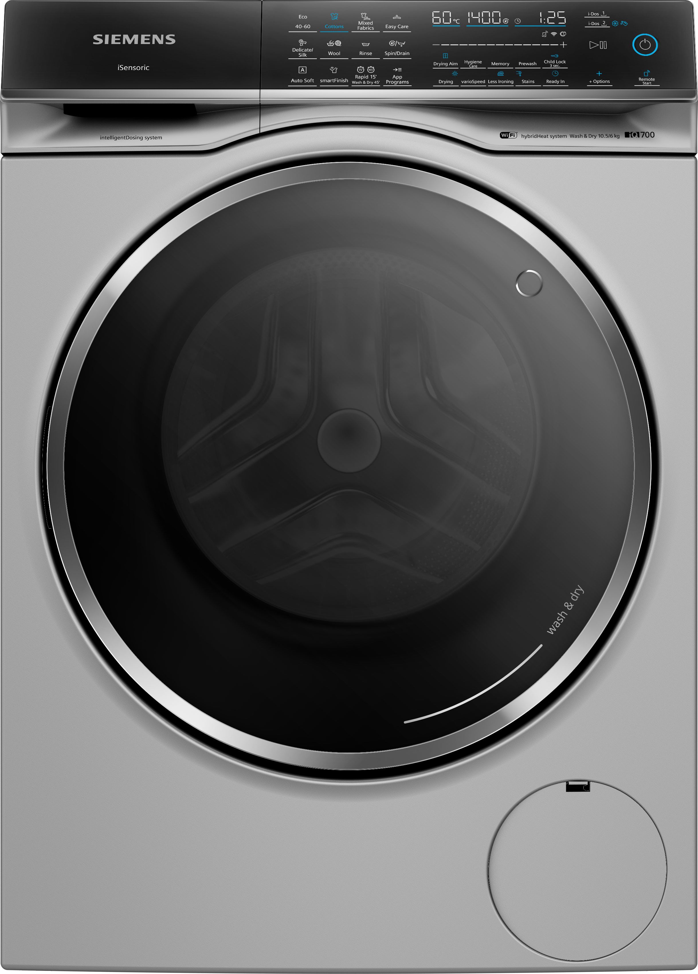 Image of Siemens IQ-700 i-Dos™ WN54C2ATGB Wifi Connected 10.5Kg/6Kg Washer Dryer with 1400 rpm - Silver - D Rated [Wash&Dry], A Rated [Wash Only], Silver