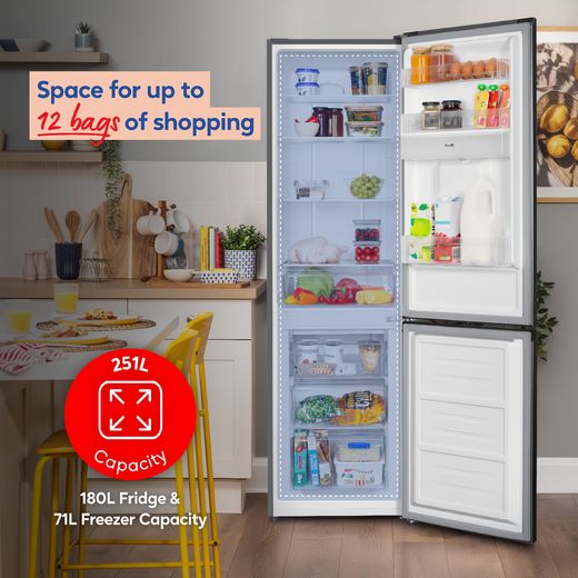 Russell Hobbs RH181TNF552E1SSWD 181cm 60/40 Frost Free Fridge Freezer - Stainless Steel - annotation - 12 bags shot