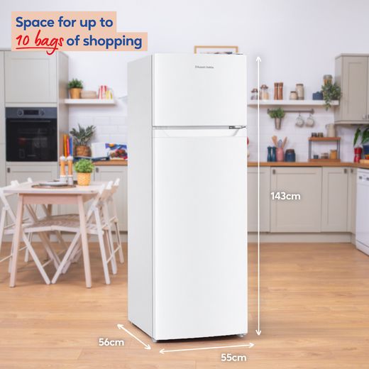 Russell Hobbs RH143TMFF542E1W 143cm 80/20 Small Fridge Freezer - White - Annotation - dimension shot 