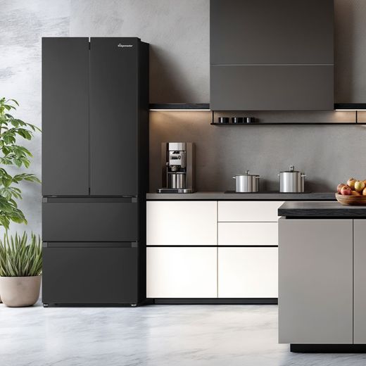 Fridgemaster American Fridge Freezer - Black - Fridge freezer in kitchen shot