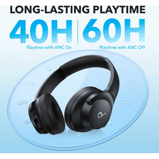 Soundcore Q21i NC True Wireless Noise Cancelling Over-Ear Headphones - Black - Annotation - battery life shot