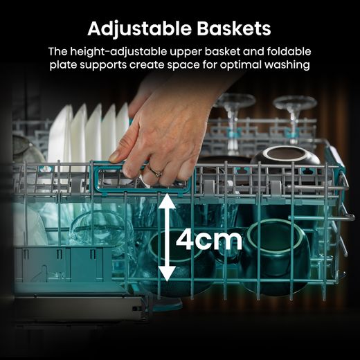 Hisense Integrated Standard Dishwasher - Black - Annotation - Adjustable baskets