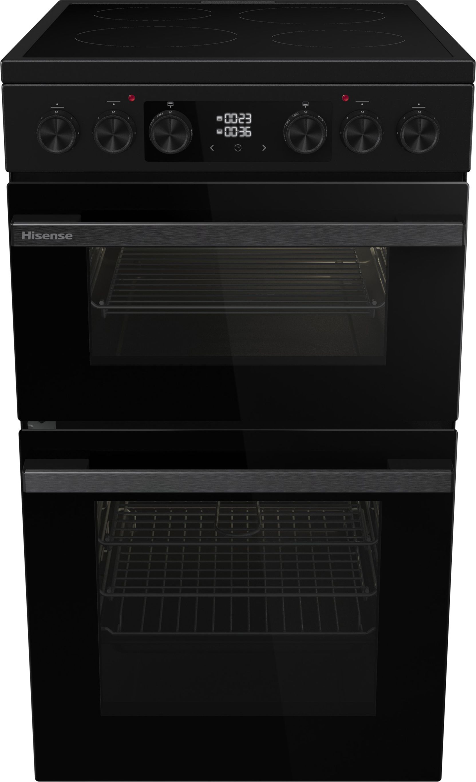 Image of Hisense Hi6 Max HDCEC5C10B 50cm Wide Double Oven Electric Cooker with Ceramic Hob - Black - A/A Rated, Black