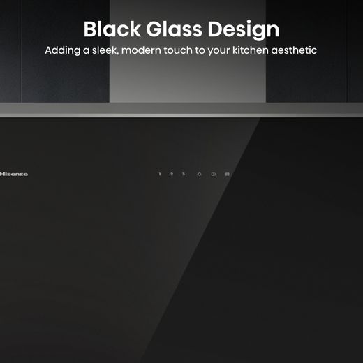Hisense CH6IN14BXBUK 60cm Angled Chimney Cooker Hood - Jet Black - Annotation - Black glass design