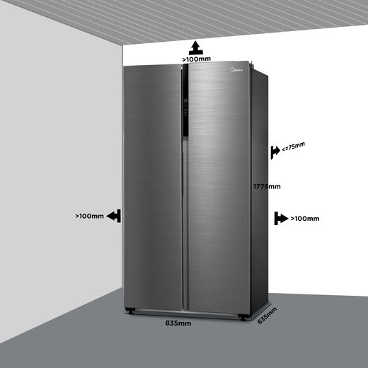 Midea American Fridge Freezer - Stainless Steel - Annotation - Dimension shot 