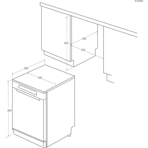 Haier I-Pro Shine Series 3 Standard Dishwasher - White - Annotation - Dimension shot