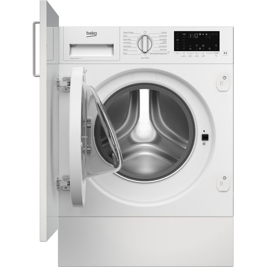 Beko bPRO 500 WTIK84122 Integrated 8kg Washing Machine with 1400 rpm - White - Front with door open shot