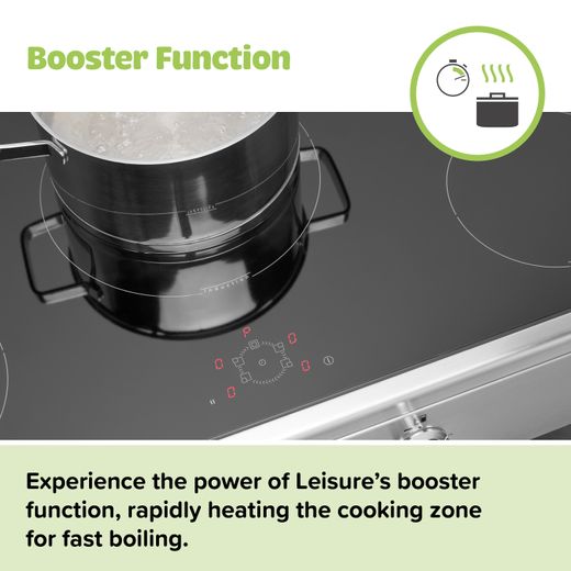 Leisure 90cm Electric Range Cooker with Induction Hob - Stainless Steel - Annotation - Booster function