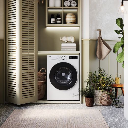 LG Series 4 AI Direct Drive™ F4Y513WWLN1 13kg Washing Machine with 1400 rpm - White - Washing machine in room