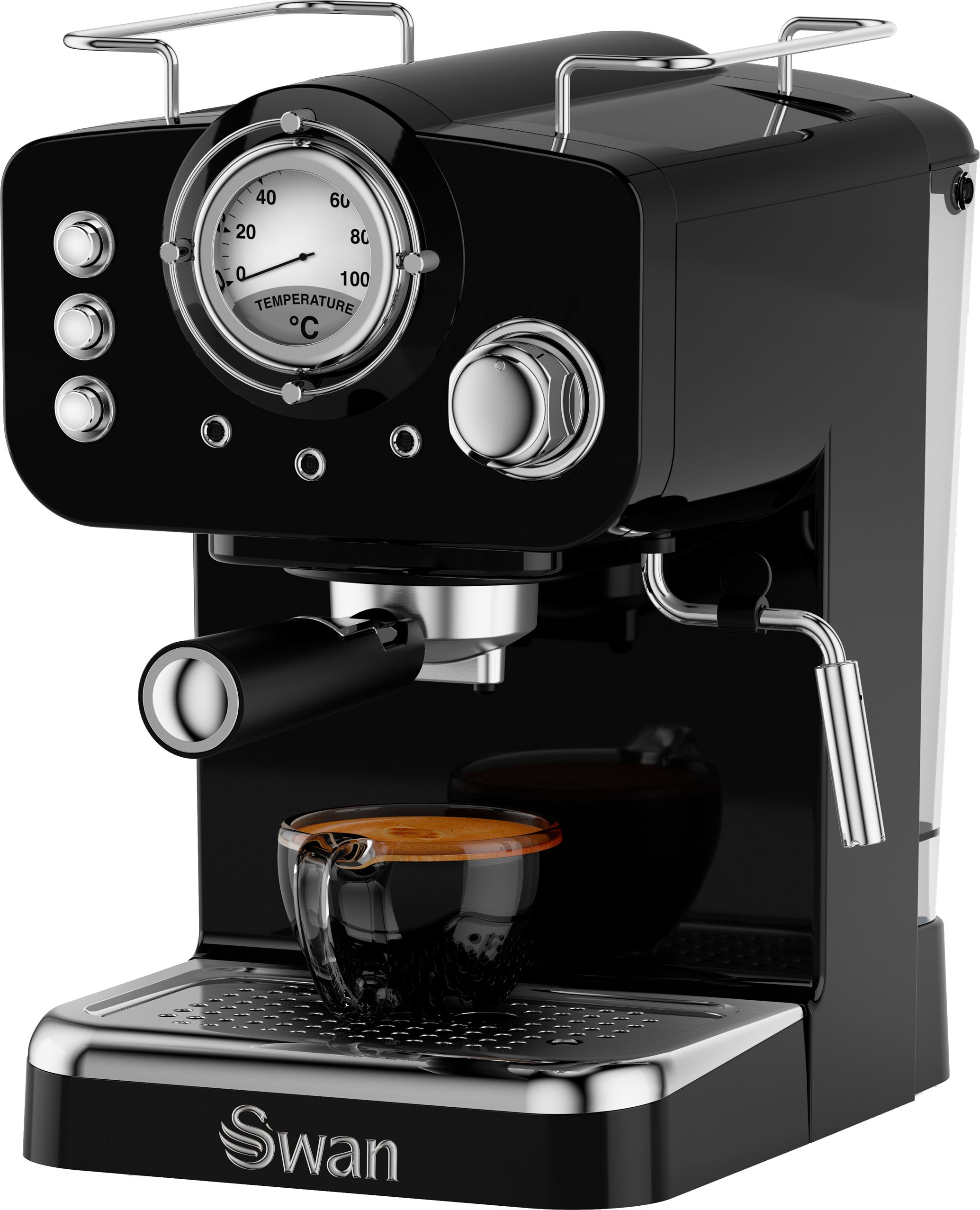 Swan Retro Espresso Machine - 15 Bar - Black - 1.2L