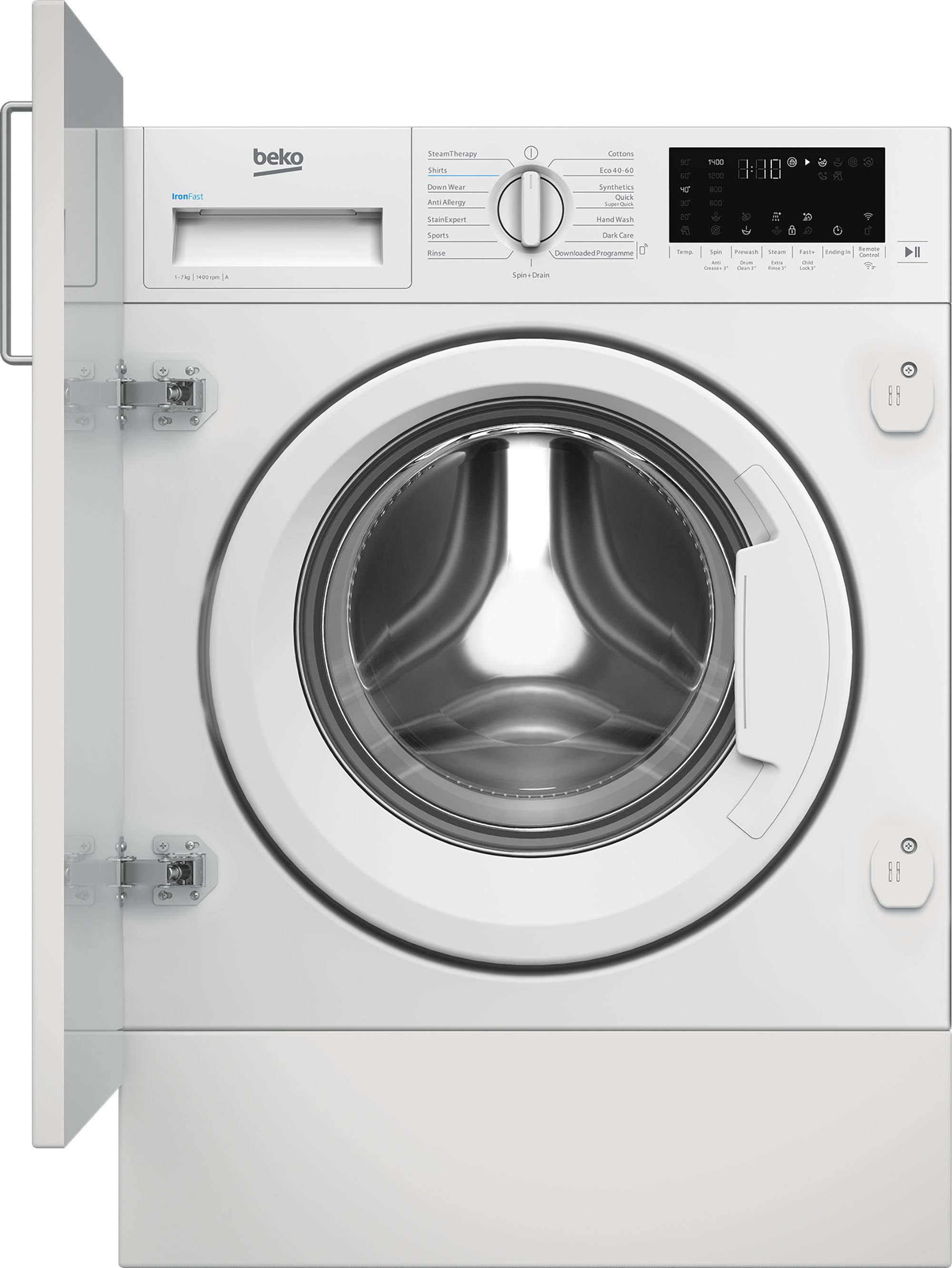 Image of Beko WTIK74122 Integrated 7kg WiFi Connected Washing Machine with 1400 rpm - White - A Rated, White