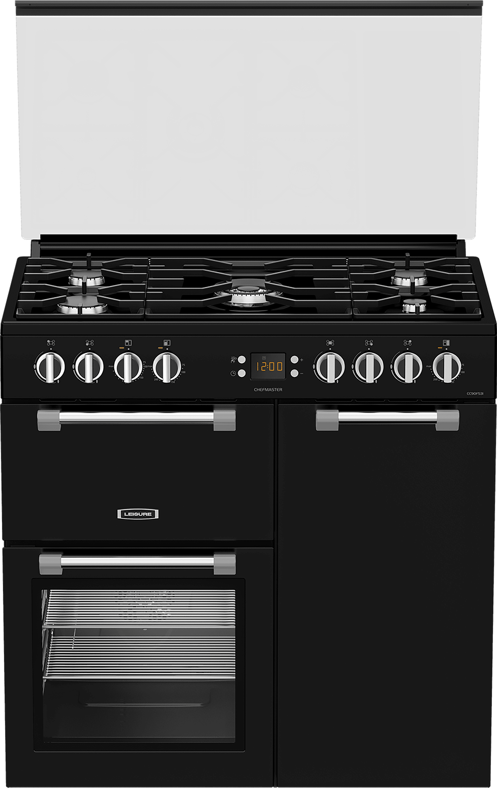 Image of Leisure Chefmaster CC90F531K 90cm wide Dual Fuel Range Cooker with Gas Hob - Black - A/A/A Rated, Black