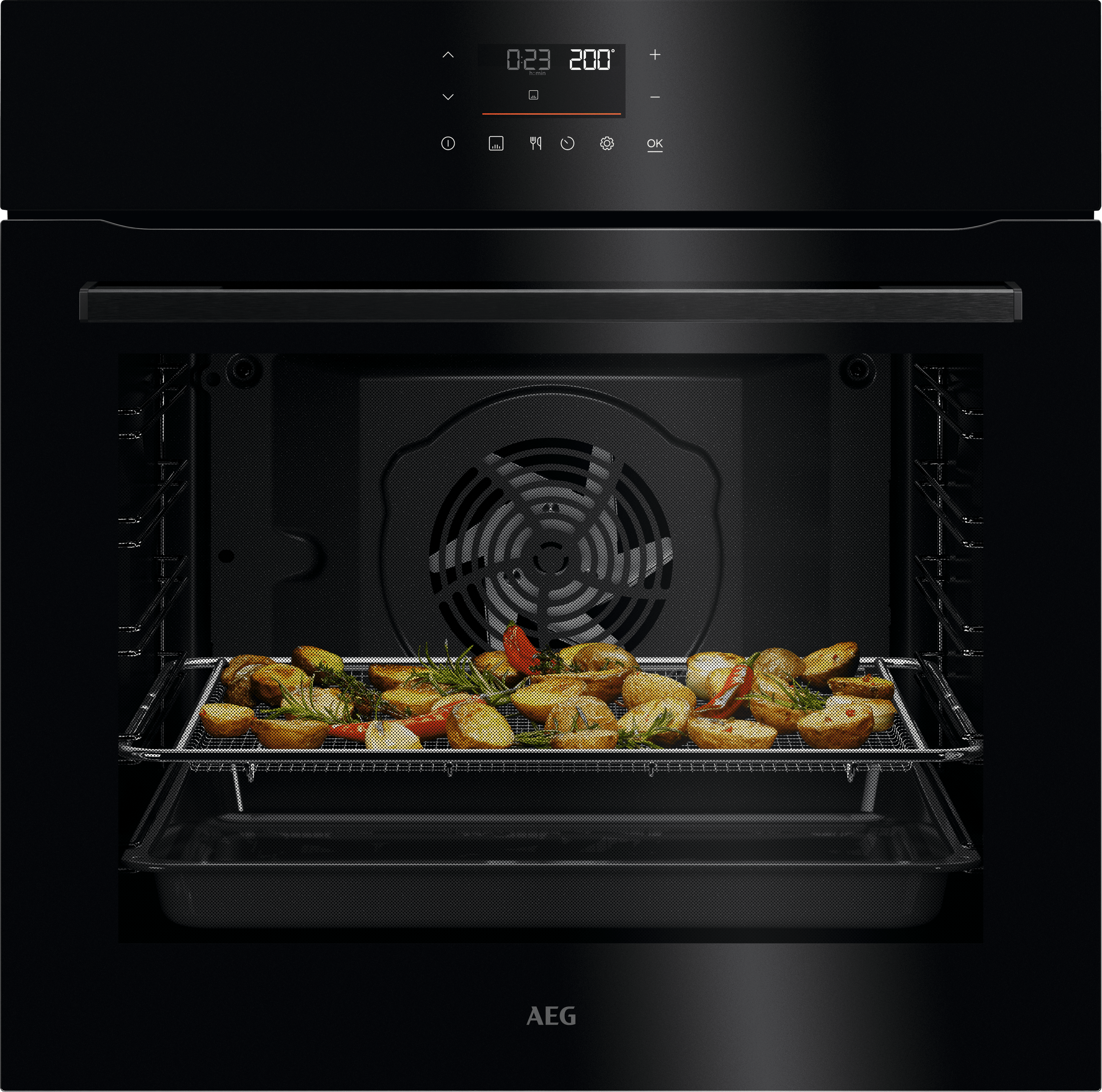 AEG OU5PB40PK Built In Electric Single Oven - Pyrolytic Cleaning - Black - A++ Rated