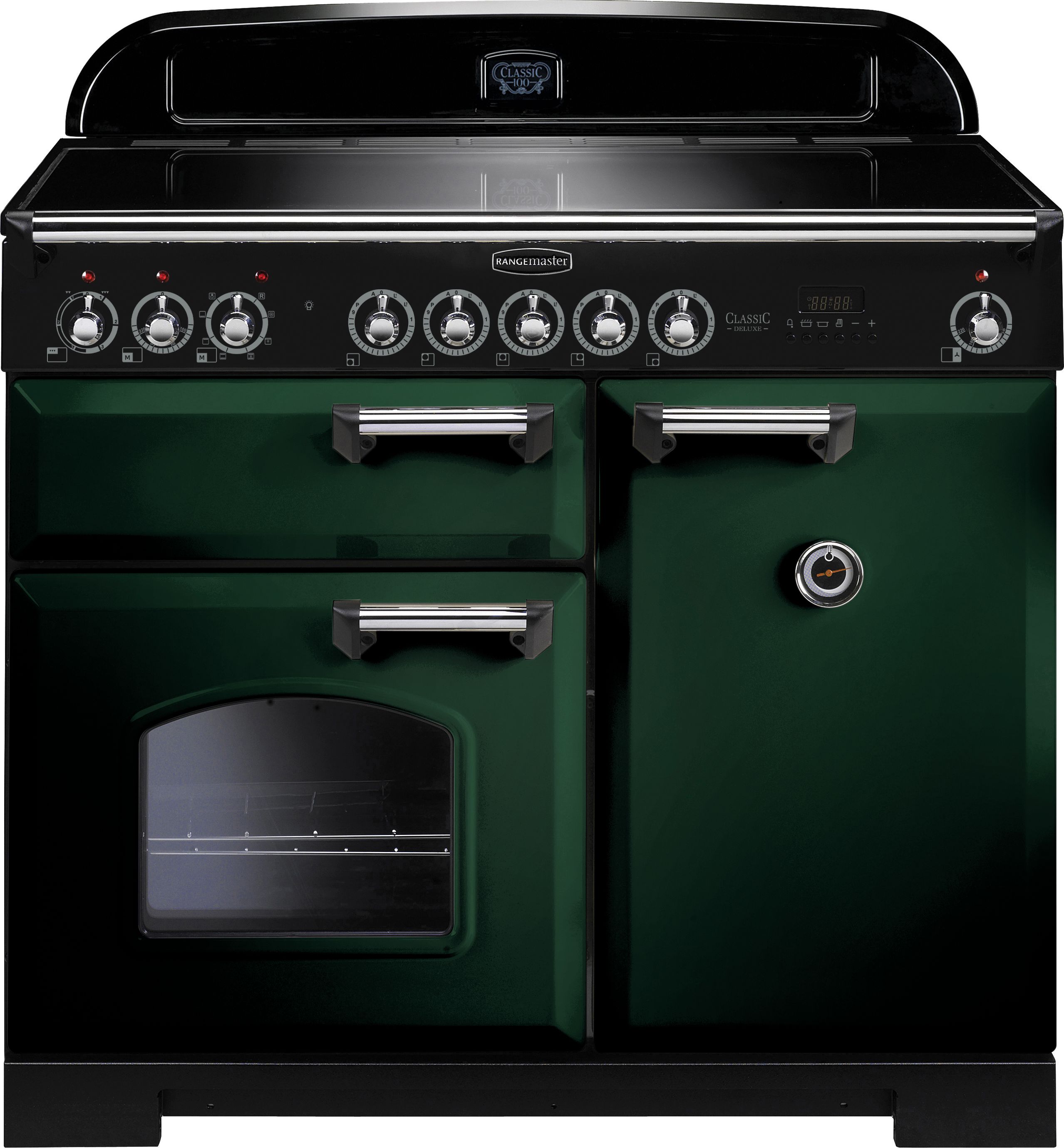 Rangemaster Classic Deluxe CDL100EIRG/C 100cm Electric Range Cooker with Induction Hob - Racing Green / Chrome - A/A Rated, Green