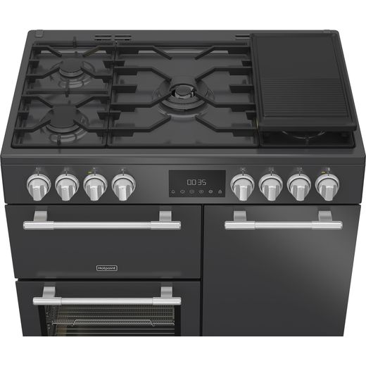 Hotpoint RH90FA20A 90cm wide Dual Fuel Range Cooker with Gas Hob - Anthracite - hob view shot
